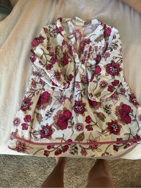 Girls Floral Long Sleeve Tunic Dress - Pink & Cream
